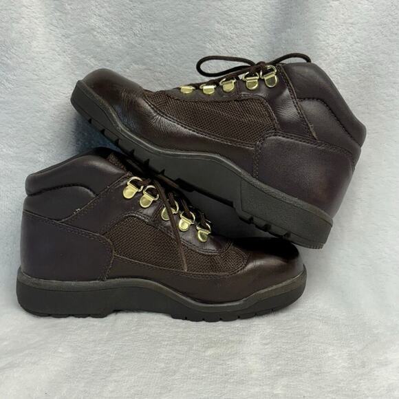 Timberland‎ Field Boots Kids 3.5 Brown Leather Hiking Winter Lace Up Lug Sole - Picture 8 of 14